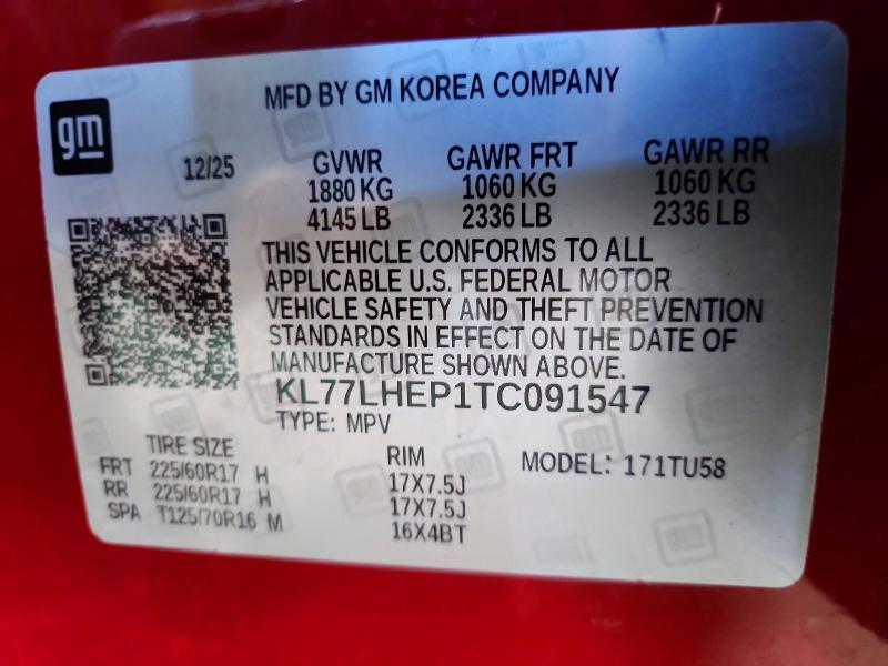 69129346 :رقم المزاد ، KL77LHEP1TC091547 vin ، 2026 Chevrolet Trax مزاد بيع