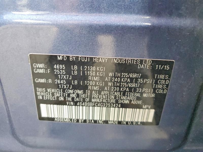 Aukcja sprzedaży 2016 Subaru Outback, vin: 4S4BSBFC4G3253424, numer aukcji: 67333056