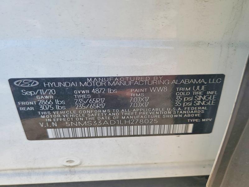 Aukcja sprzedaży 2020 Hyundai Santa Fe, vin: 5NMS33AD1LH278025, numer aukcji: 66249046