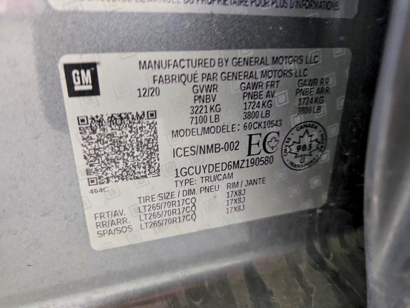 70133666 :رقم المزاد ، 1GCUYDED6MZ190580 vin ، 2021 Chevrolet Silverado مزاد بيع