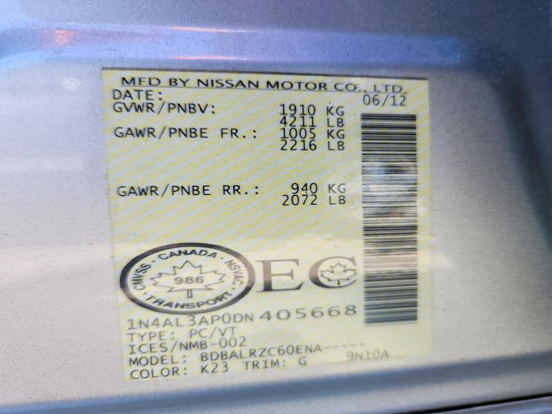 66803976 :رقم المزاد ، 1N4AL3AP0DN405668 vin ، 2013 Nissan Altima مزاد بيع