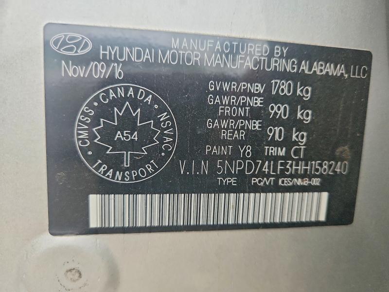 Aukcja sprzedaży 2017 Hyundai Elantra, vin: 5NPD74LF3HH158240        , numer aukcji: 69047636