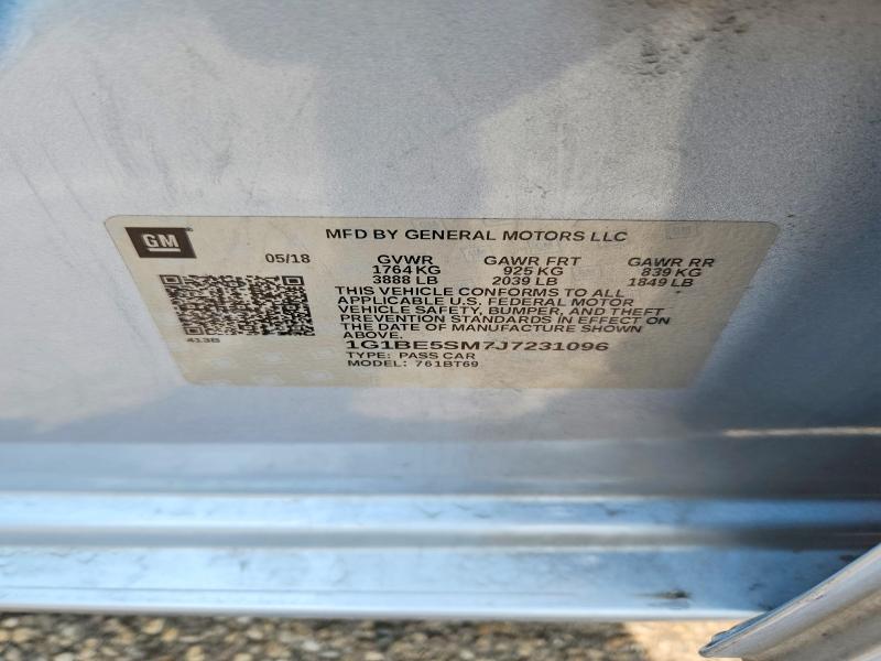 2018 Chevrolet Cruze მანქანა იყიდება აუქციონზე, vin: 1G1BE5SM7J7231096, აუქციონის ნომერი: 69503776