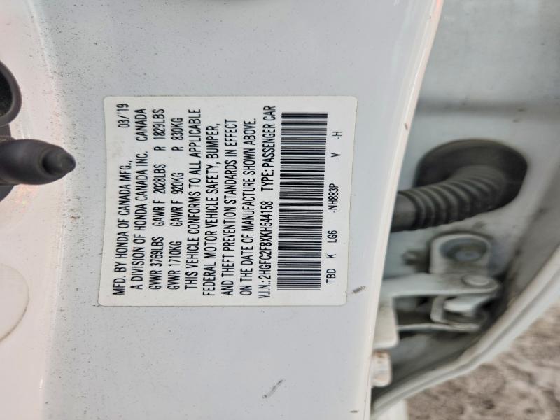 Aukcja sprzedaży 2019 Honda Civic, vin: 2HGFC2F8XKH544158, numer aukcji: 68976576