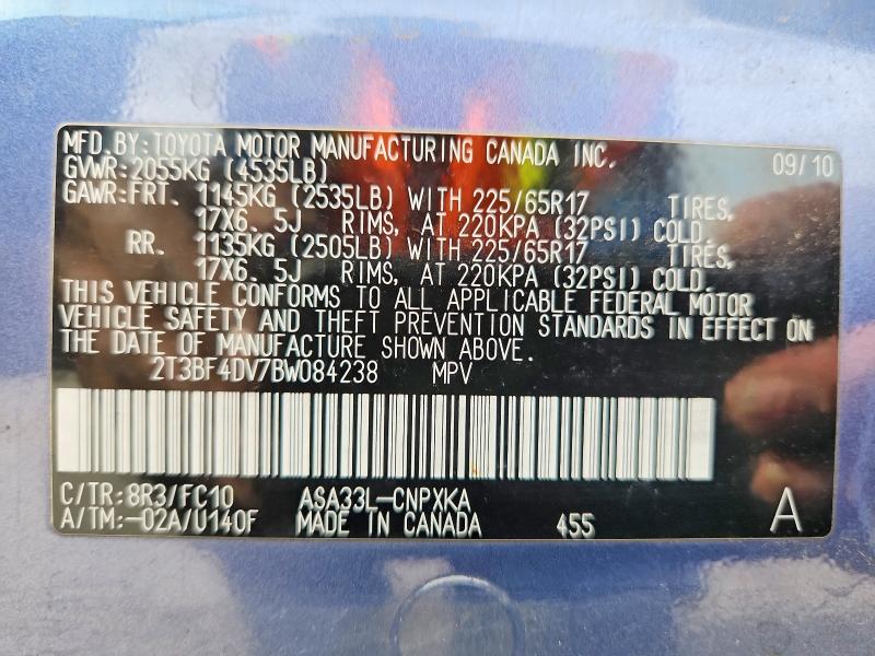 Aukcja sprzedaży 2011 Toyota Rav4, vin: 2T3BF4DV7BW084238, numer aukcji: 71221446