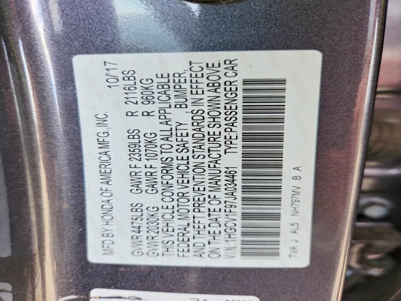 Aukcja sprzedaży 2018 Honda Accord, vin: 1HGCV1F97JA034461, numer aukcji: 70911586
