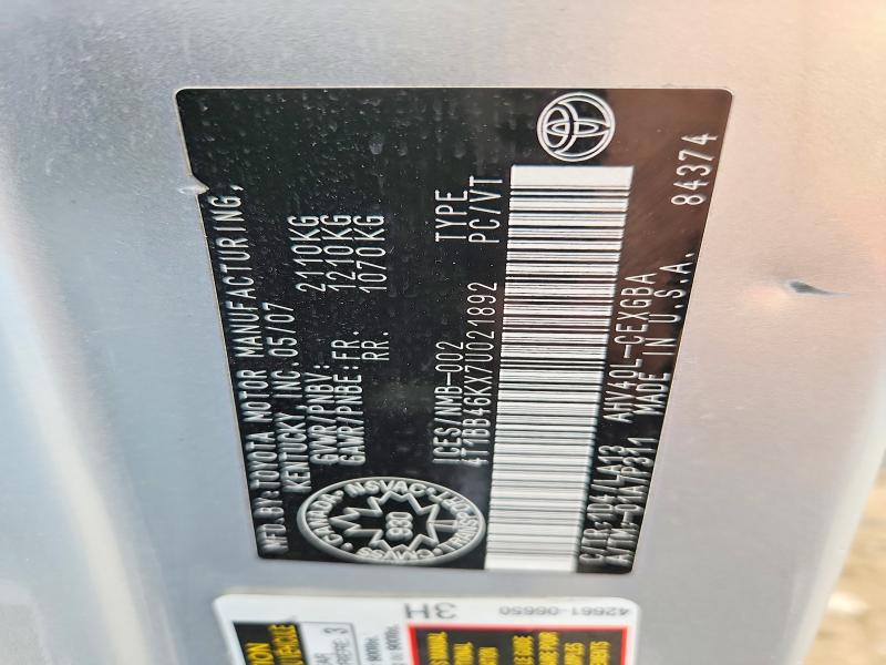 68029746 :رقم المزاد ، 4T1BB46KX7U021892 vin ، 2007 Toyota Camry مزاد بيع