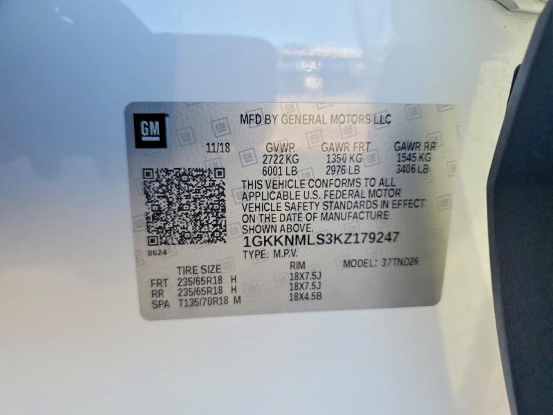 Aukcja sprzedaży 2019 Gmc Acadia, vin: 1GKKNMLS3KZ179247, numer aukcji: 67488766