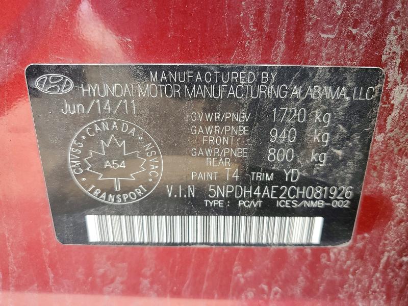 Aukcja sprzedaży 2012 Hyundai Elantra, vin: 5NPDH4AE2CH081926, numer aukcji: 68564006