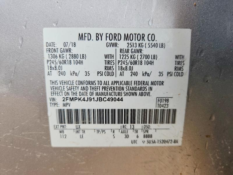 Aukcja sprzedaży 2018 Ford Edge, vin: 2FMPK4J91JBC49044        , numer aukcji: 69162446
