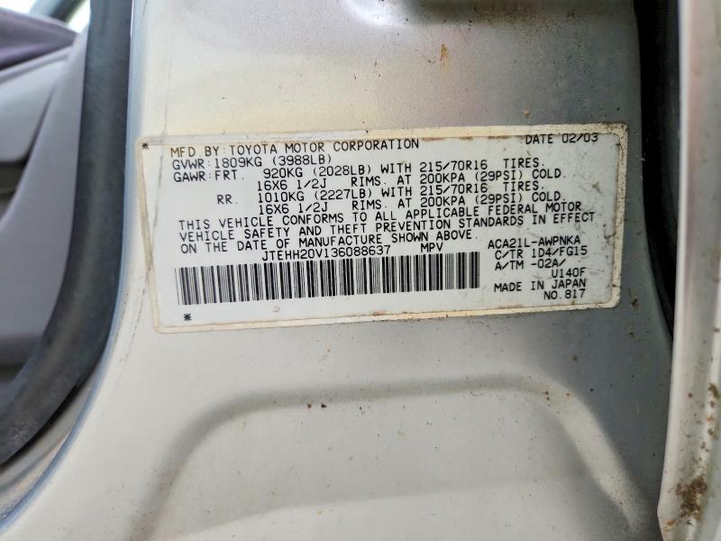 Продаж на аукціоні авто 2003 Toyota Rav4, vin: JTEHH20V136088637, номер лоту: 68309906