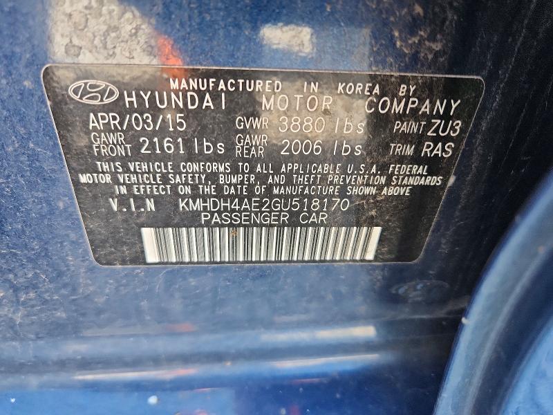 68331366 :رقم المزاد ، KMHDH4AE2GU518170 vin ، 2016 Hyundai Elantra مزاد بيع