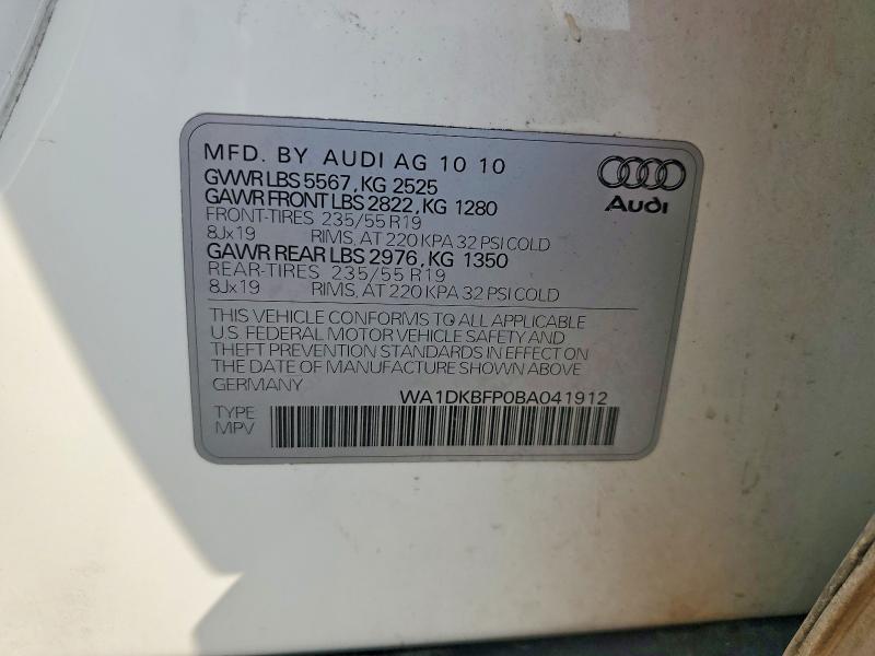 70454546 :رقم المزاد ، WA1DKBFP0BA041912 vin ، 2011 Audi Q5 مزاد بيع