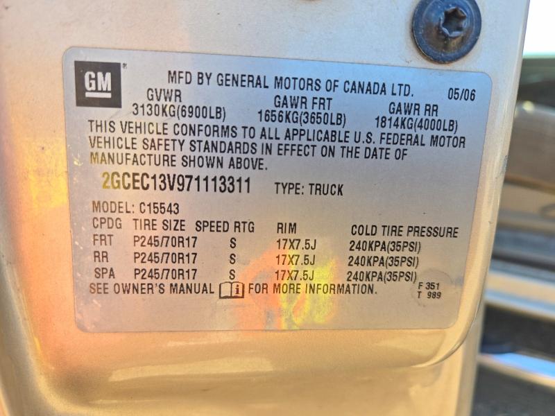 Aukcja sprzedaży 2007 Chevrolet Silverado, vin: 2GCEC13V971113311, numer aukcji: 70875776