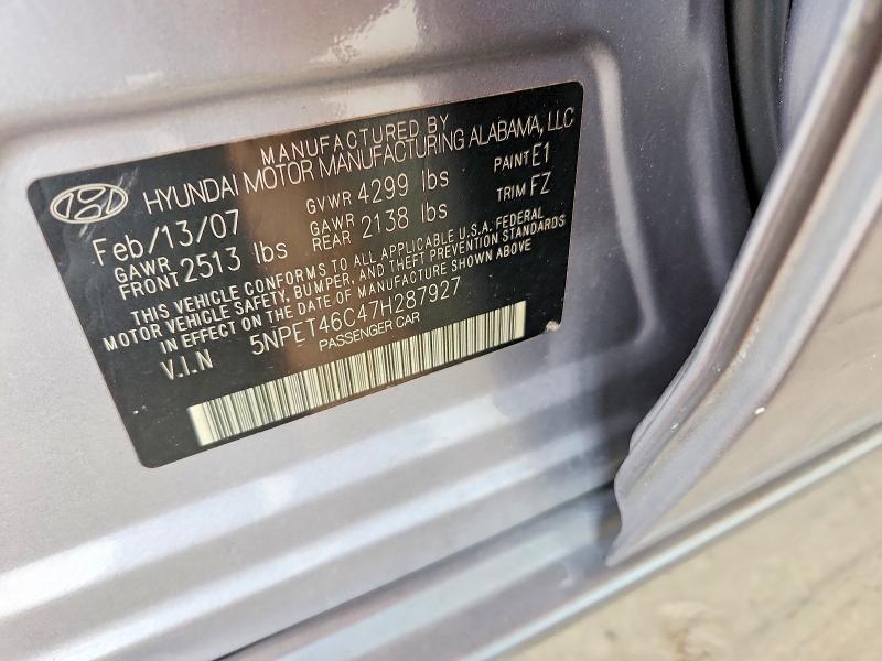 67804716 :رقم المزاد ، 5NPET46C47H287927 vin ، 2007 Hyundai Sonata مزاد بيع
