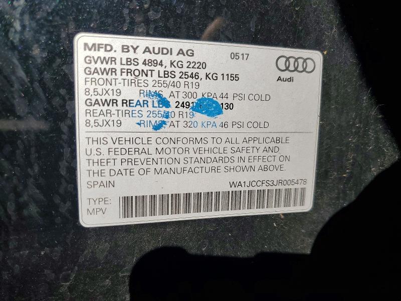 Aukcja sprzedaży 2018 Audi Q3, vin: WA1JCCFS3JR005478, numer aukcji: 67474546