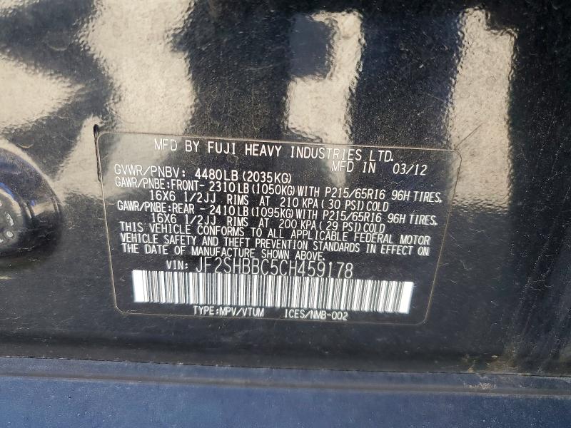 Aukcja sprzedaży 2012 Subaru Forester, vin: JF2SHBBC5CH459178, numer aukcji: 69327466