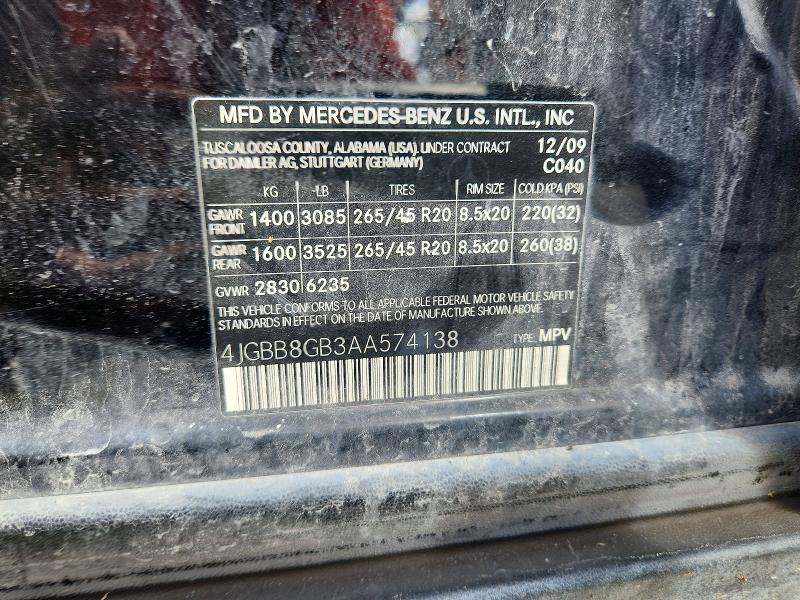 Aukcja sprzedaży 2010 Mercedes-benz Ml, vin: 4JGBB8GB3AA574138, numer aukcji: 67559646