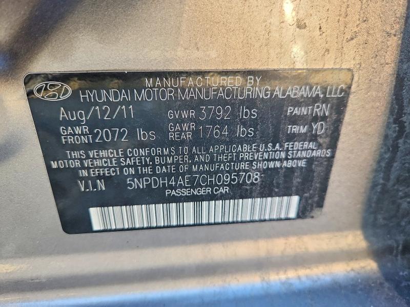 Продаж на аукціоні авто 2012 Hyundai Elantra, vin: 5NPDH4AE7CH095708, номер лоту: 70287086