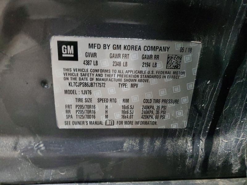 68157146 :رقم المزاد ، KL7CJPSB6JB717572 vin ، 2018 Chevrolet Trax مزاد بيع