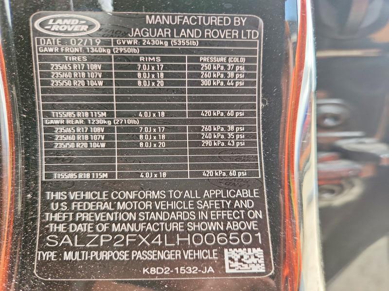 Продаж на аукціоні авто 2020 Land Rover Range Rover Evoque, vin: SALZP2FX4LH006501, номер лоту: 70627926