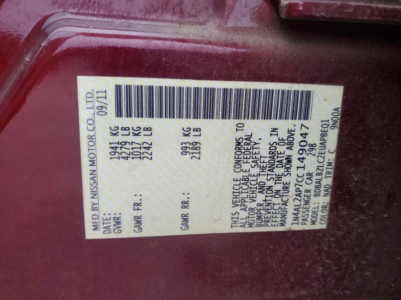 Aukcja sprzedaży 2012 Nissan Altima, vin: 1N4AL2AP7CC149047, numer aukcji: 68018136