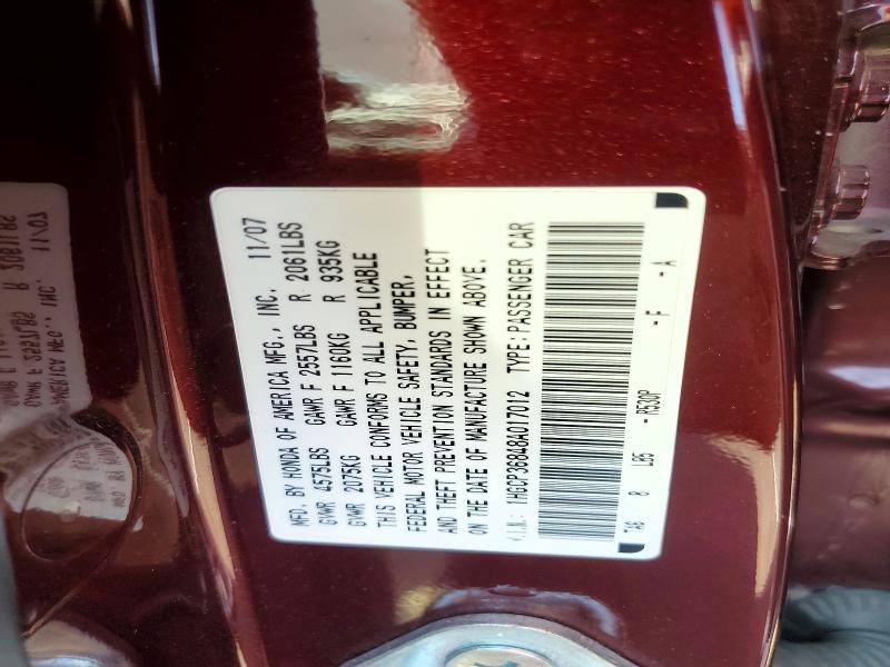 Aukcja sprzedaży 2008 Honda Accord, vin: 1HGCP36848A017012, numer aukcji: 69085666