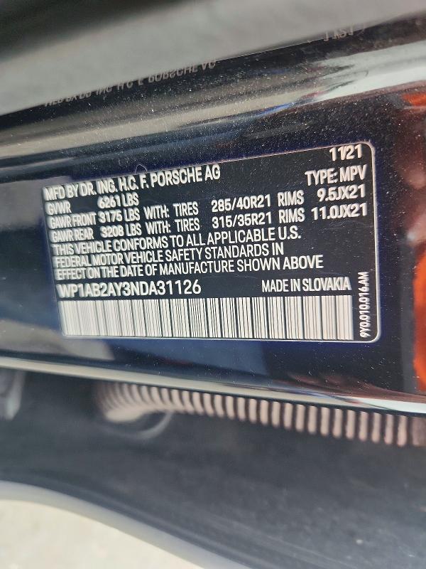 Продаж на аукціоні авто 2022 Porsche Cayenne, vin: WP1AB2AY3NDA31126, номер лоту: 68443336