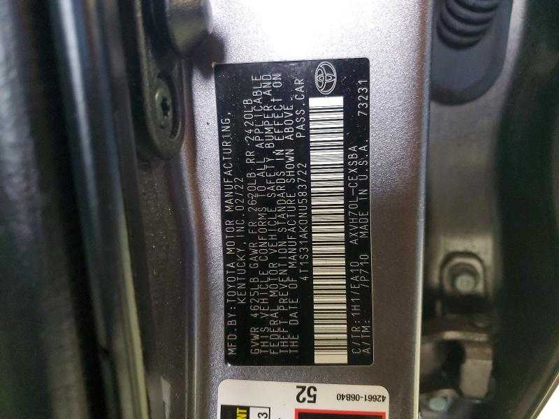 Продажа на аукционе авто 2022 Toyota Camry Hybrid, vin: 4T1S31AK0NU583722, номер лота: 69253876