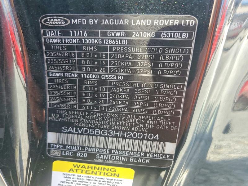 Aukcja sprzedaży 2017 Land Rover Range Rover Evoque, vin: SALVD5BG3HH200104, numer aukcji: 69887386