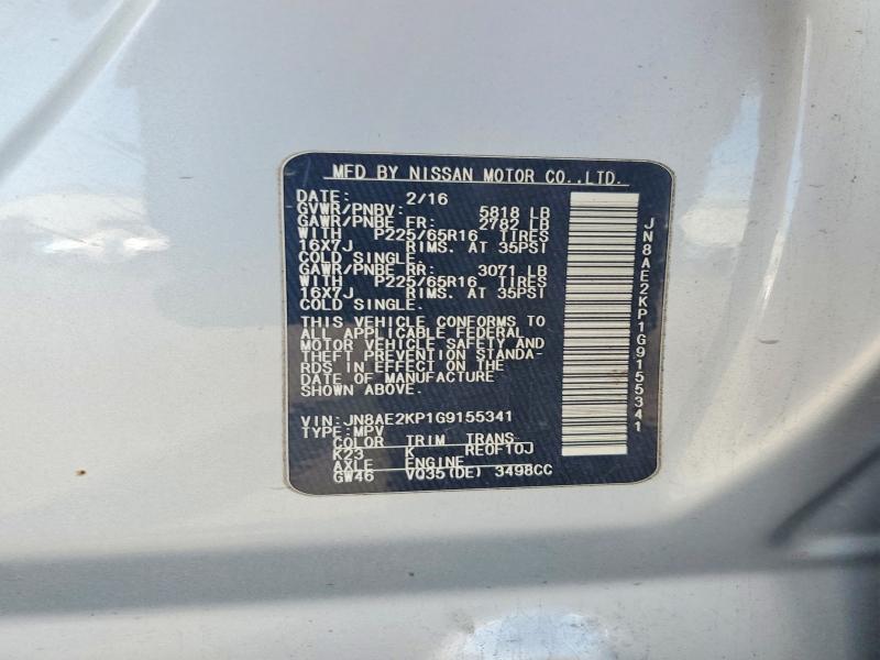 Aukcja sprzedaży 2016 Nissan Quest, vin: JN8AE2KP1G9155341, numer aukcji: 67906346