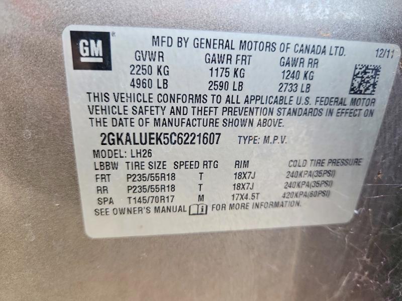 Aukcja sprzedaży 2012 Gmc Terrain, vin: 2GKALUEK5C6221607, numer aukcji: 70452636