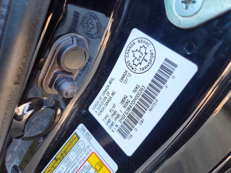 68142836 :رقم المزاد ، 2HGFG3B47DH000393 vin ، 2013 Honda Civic مزاد بيع