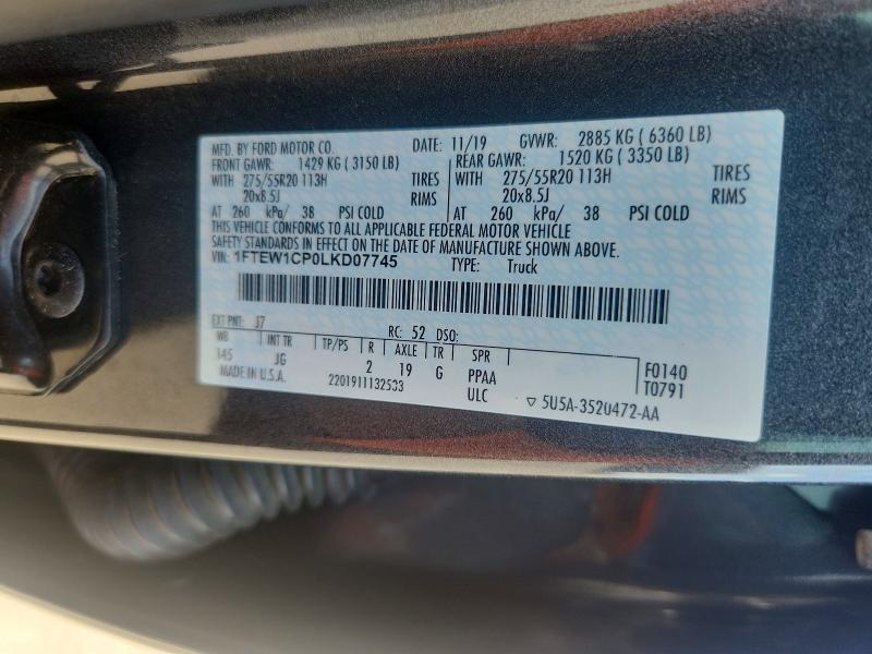 Продаж на аукціоні авто 2020 Ford F150, vin: 1FTEW1CP0LKD07745, номер лоту: 67727226