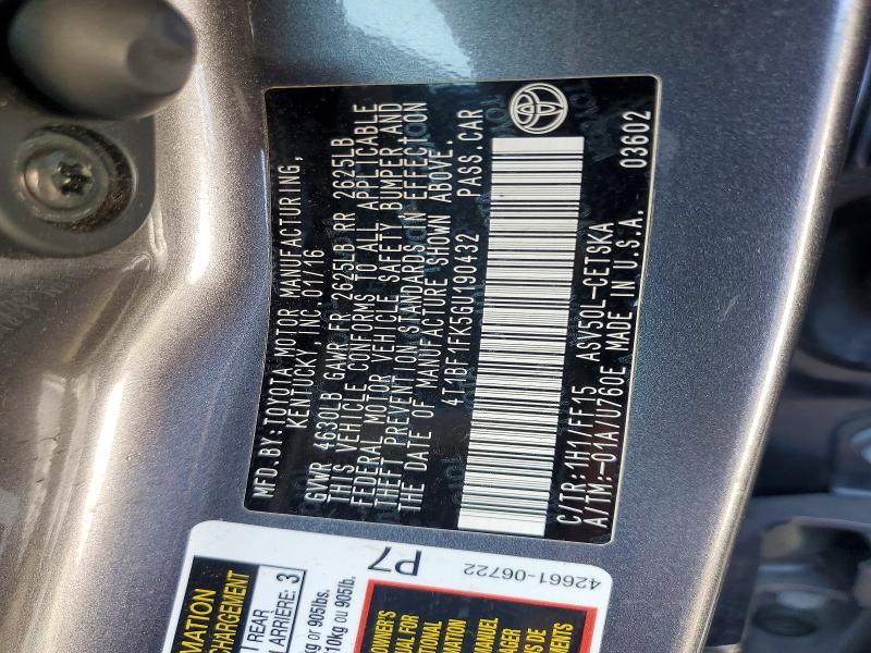 Aukcja sprzedaży 2016 Toyota Camry, vin: 4T1BF1FK5GU190432, numer aukcji: 69914266