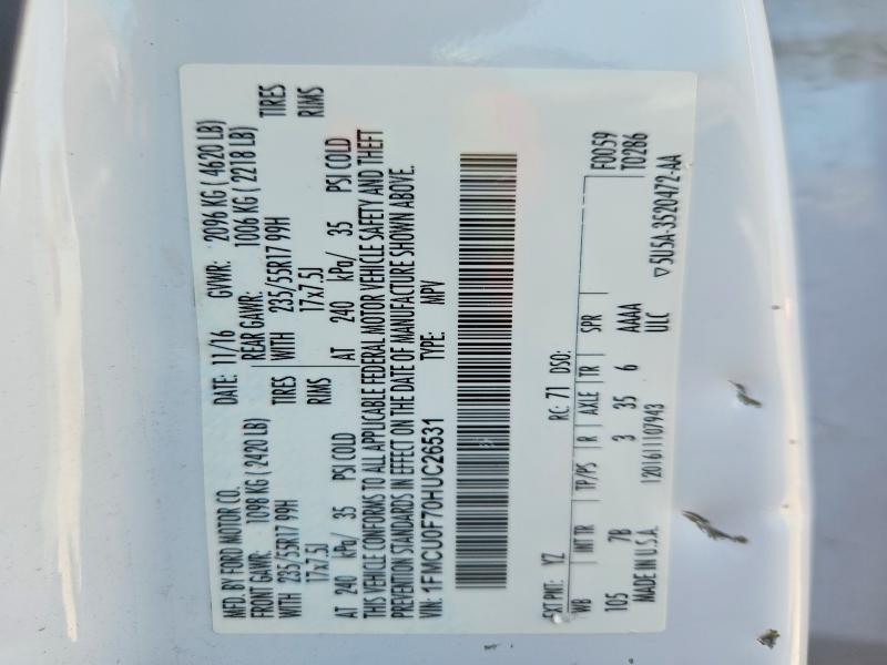 Aukcja sprzedaży 2017 Ford Escape, vin: 1FMCU0F70HUC26531, numer aukcji: 69169236