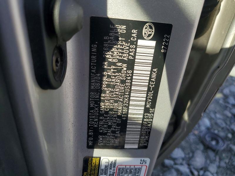 Продаж на аукціоні авто 2004 Toyota Camry, vin: 4T1BF32K84U588456, номер лоту: 68036006
