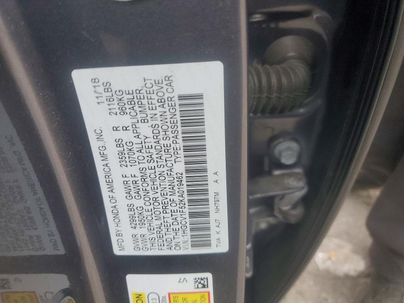 2019 Honda Accord მანქანა იყიდება აუქციონზე, vin: 1HGCV1F52KA019462, აუქციონის ნომერი: 68422196