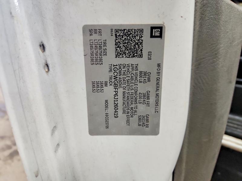 2018 Chevrolet Express G2500 მანქანა იყიდება აუქციონზე, vin: 1GCWGBFP6J1260419, აუქციონის ნომერი: 68353356