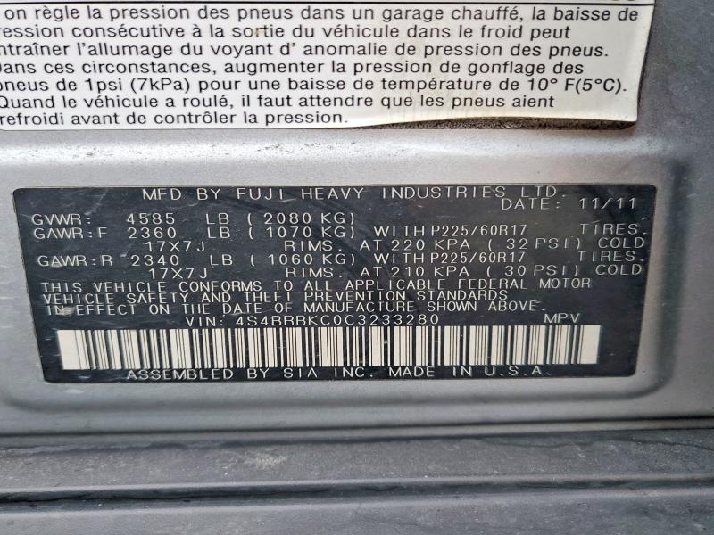 Aukcja sprzedaży 2012 Subaru Outback, vin: 4S4BRBKC0C3233280, numer aukcji: 67668686
