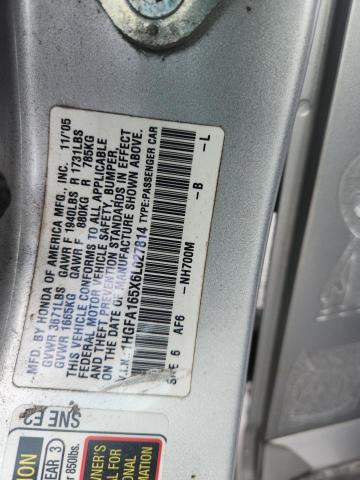 2006 Honda Civic მანქანა იყიდება აუქციონზე, vin: 1HGFA165X6L027814, აუქციონის ნომერი: 71023816