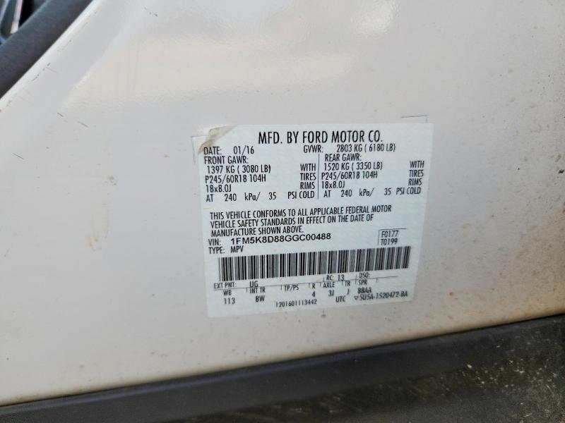 Aukcja sprzedaży 2016 Ford Explorer, vin: 1FM5K8D88GGC00488, numer aukcji: 68780576