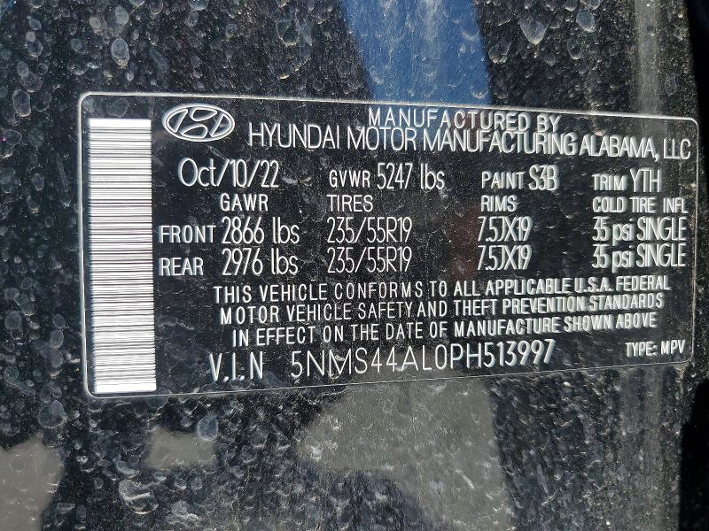 2023 Hyundai Santa Fe მანქანა იყიდება აუქციონზე, vin: 5NMS44AL0PH513997, აუქციონის ნომერი: 67641316