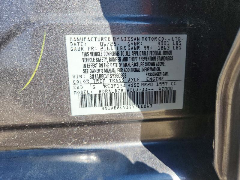 2025 Nissan Sentra მანქანა იყიდება აუქციონზე, vin: 3N1AB8CV1SY360863, აუქციონის ნომერი: 67210016