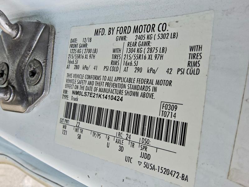 70763826 :رقم المزاد ، NM0LS7E21K1410424 vin ، 2019 Ford Transit Connect مزاد بيع