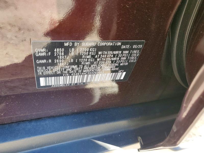 Aukcja sprzedaży 2025 Subaru Outback, vin: 4S4BTANC3S3263203, numer aukcji: 68069646