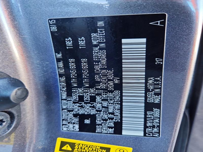 67266226 :رقم المزاد ، 5TDJKRFH6FS194099 vin ، 2015 Toyota Highlander مزاد بيع