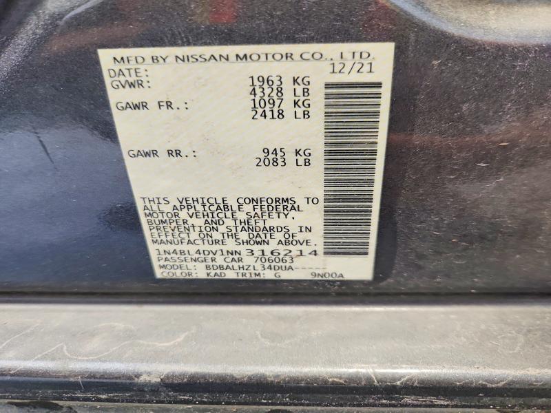 2022 Nissan Altima მანქანა იყიდება აუქციონზე, vin: 1N4BL4DV1NN316214, აუქციონის ნომერი: 66293826