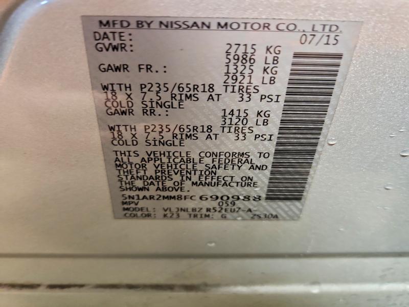 Aukcja sprzedaży 2015 Nissan Pathfinder, vin: 5N1AR2MM8FC690988, numer aukcji: 69135216