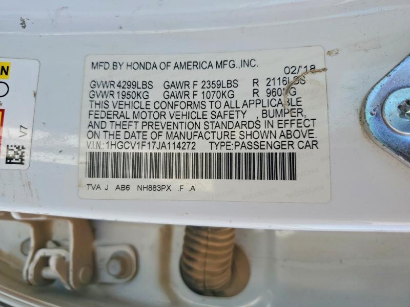 Продажа на аукционе авто 2018 Honda Accord, vin: 1HGCV1F17JA114272, номер лота: 70781666
